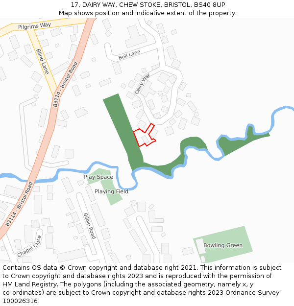 17, DAIRY WAY, CHEW STOKE, BRISTOL, BS40 8UP: Location map and indicative extent of plot