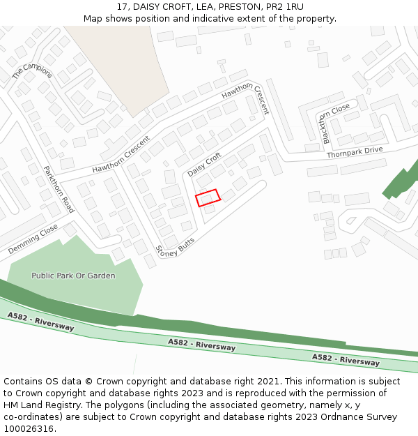 17, DAISY CROFT, LEA, PRESTON, PR2 1RU: Location map and indicative extent of plot