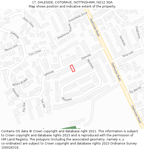 17, DALESIDE, COTGRAVE, NOTTINGHAM, NG12 3QA: Location map and indicative extent of plot