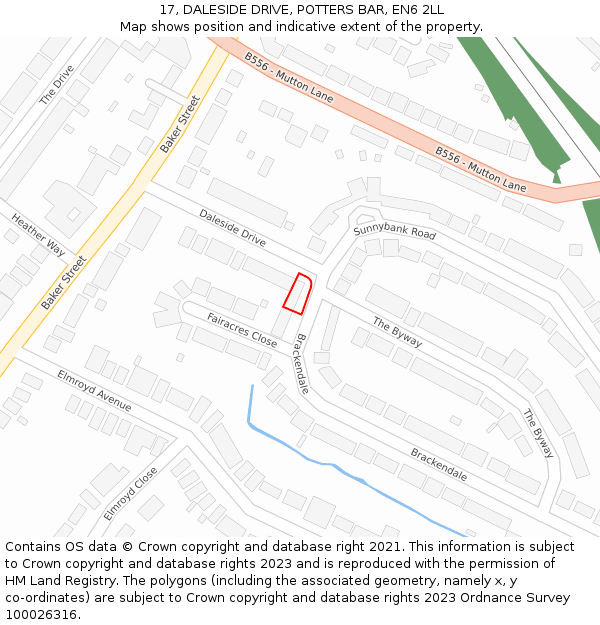 17, DALESIDE DRIVE, POTTERS BAR, EN6 2LL: Location map and indicative extent of plot