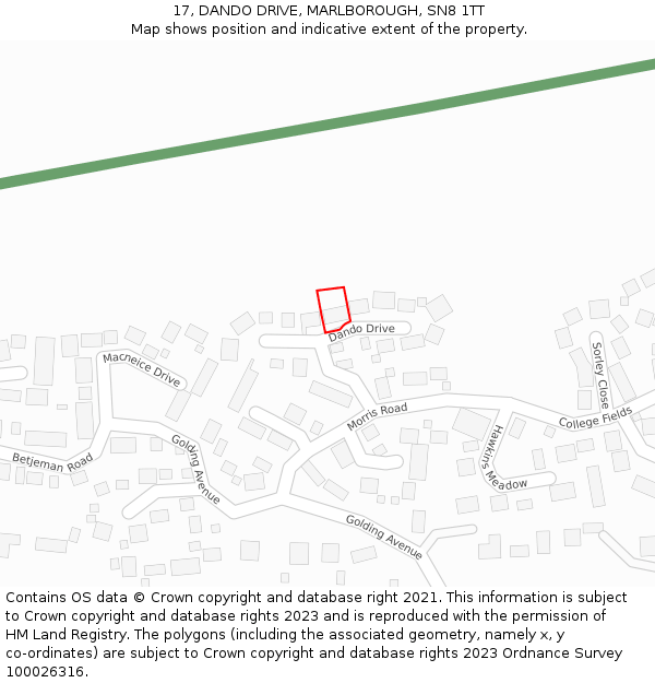 17, DANDO DRIVE, MARLBOROUGH, SN8 1TT: Location map and indicative extent of plot