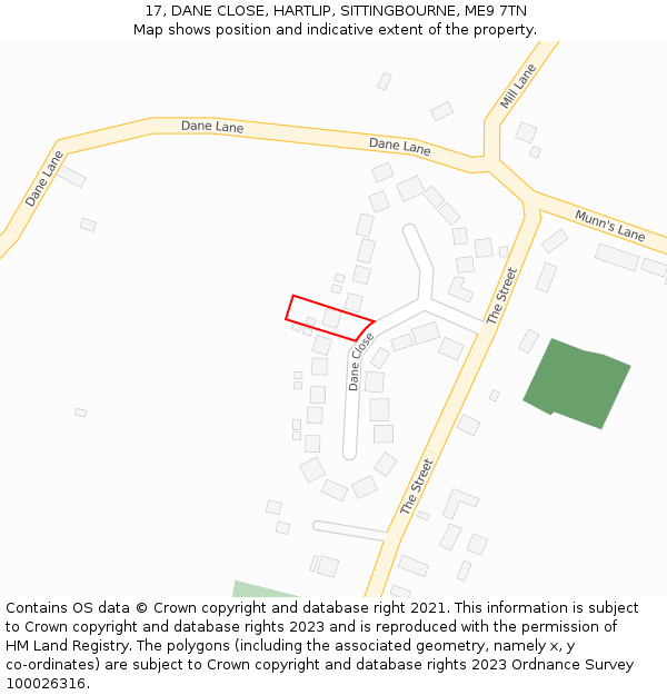 17, DANE CLOSE, HARTLIP, SITTINGBOURNE, ME9 7TN: Location map and indicative extent of plot