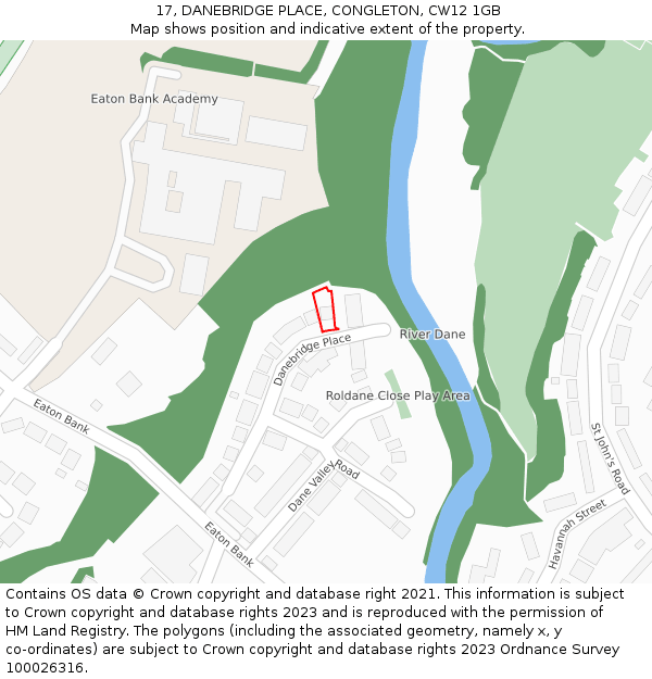 17, DANEBRIDGE PLACE, CONGLETON, CW12 1GB: Location map and indicative extent of plot