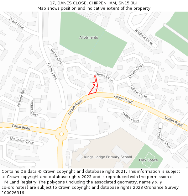 17, DANES CLOSE, CHIPPENHAM, SN15 3UH: Location map and indicative extent of plot