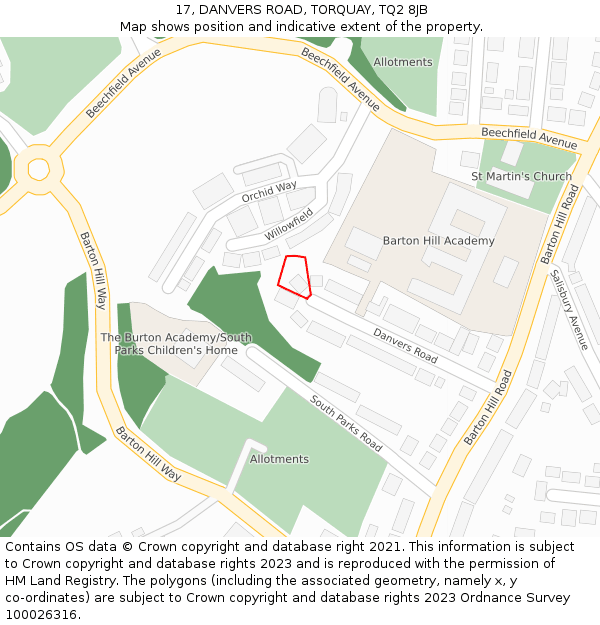 17, DANVERS ROAD, TORQUAY, TQ2 8JB: Location map and indicative extent of plot