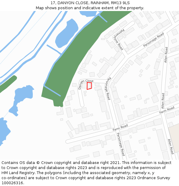 17, DANYON CLOSE, RAINHAM, RM13 9LS: Location map and indicative extent of plot