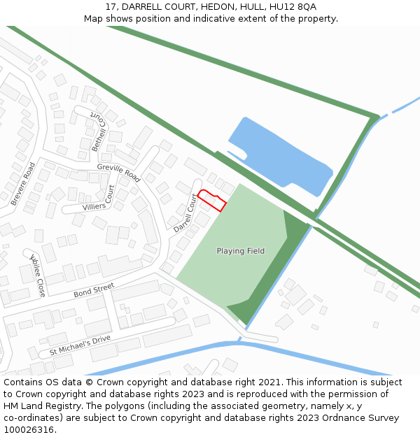 17, DARRELL COURT, HEDON, HULL, HU12 8QA: Location map and indicative extent of plot