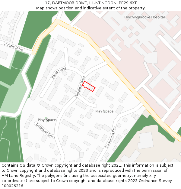 17, DARTMOOR DRIVE, HUNTINGDON, PE29 6XT: Location map and indicative extent of plot