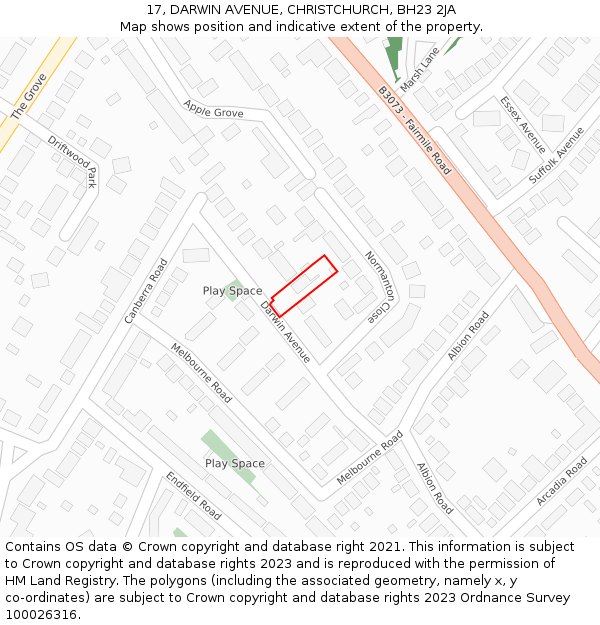 17, DARWIN AVENUE, CHRISTCHURCH, BH23 2JA: Location map and indicative extent of plot