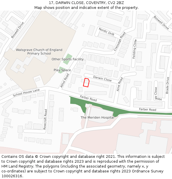 17, DARWIN CLOSE, COVENTRY, CV2 2BZ: Location map and indicative extent of plot