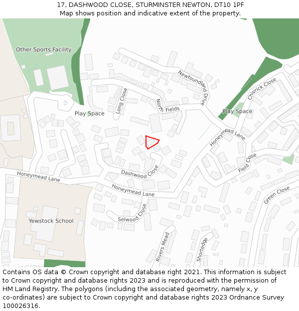 17, DASHWOOD CLOSE, STURMINSTER NEWTON, DT10 1PF: Location map and indicative extent of plot