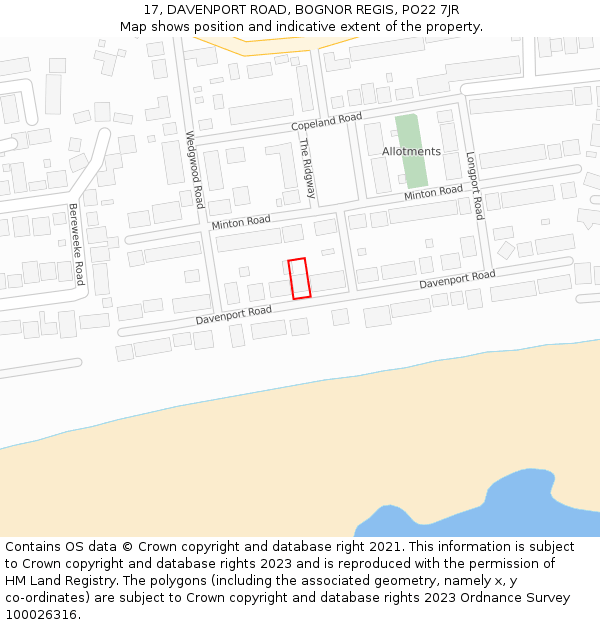 17, DAVENPORT ROAD, BOGNOR REGIS, PO22 7JR: Location map and indicative extent of plot