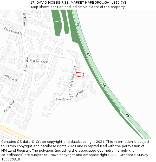 17, DAVID HOBBS RISE, MARKET HARBOROUGH, LE16 7YE: Location map and indicative extent of plot