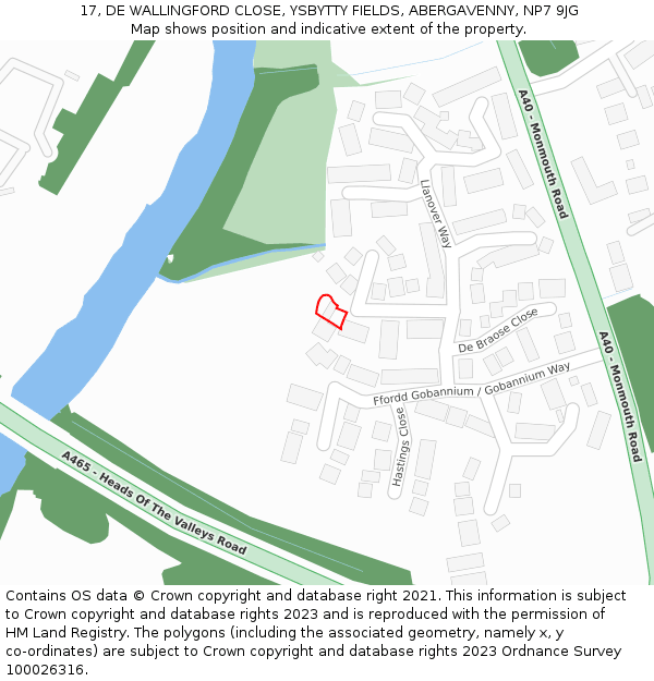17, DE WALLINGFORD CLOSE, YSBYTTY FIELDS, ABERGAVENNY, NP7 9JG: Location map and indicative extent of plot