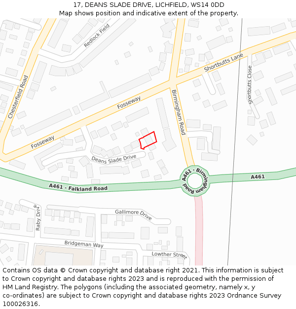 17, DEANS SLADE DRIVE, LICHFIELD, WS14 0DD: Location map and indicative extent of plot