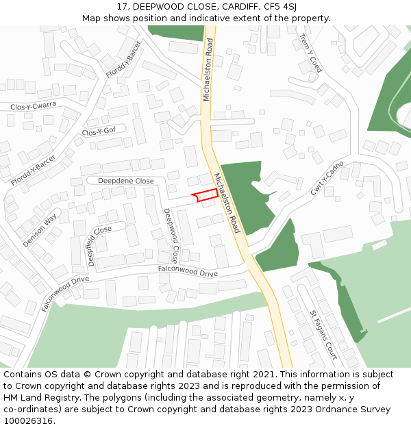 17, DEEPWOOD CLOSE, CARDIFF, CF5 4SJ: Location map and indicative extent of plot