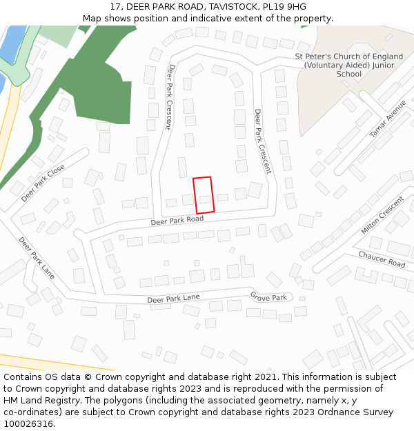 17, DEER PARK ROAD, TAVISTOCK, PL19 9HG: Location map and indicative extent of plot