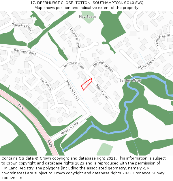 17, DEERHURST CLOSE, TOTTON, SOUTHAMPTON, SO40 8WQ: Location map and indicative extent of plot