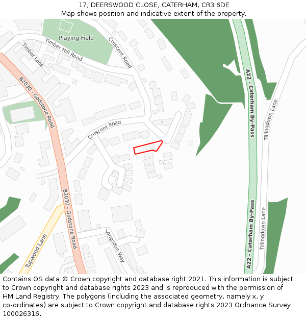 17, DEERSWOOD CLOSE, CATERHAM, CR3 6DE: Location map and indicative extent of plot