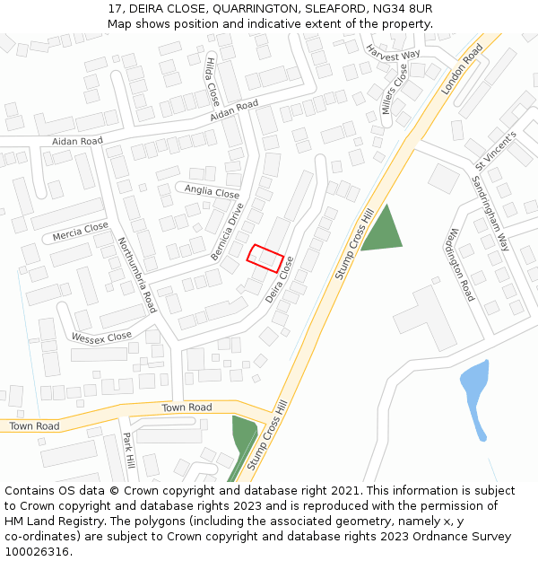 17, DEIRA CLOSE, QUARRINGTON, SLEAFORD, NG34 8UR: Location map and indicative extent of plot