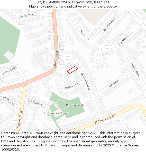 17, DELAMERE ROAD, TROWBRIDGE, BA14 8ST: Location map and indicative extent of plot