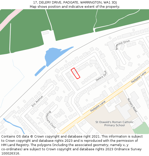 17, DELERY DRIVE, PADGATE, WARRINGTON, WA1 3DJ: Location map and indicative extent of plot