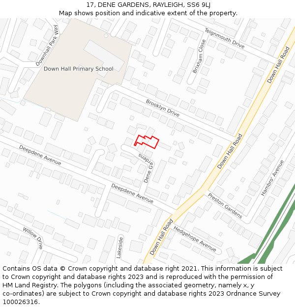 17, DENE GARDENS, RAYLEIGH, SS6 9LJ: Location map and indicative extent of plot