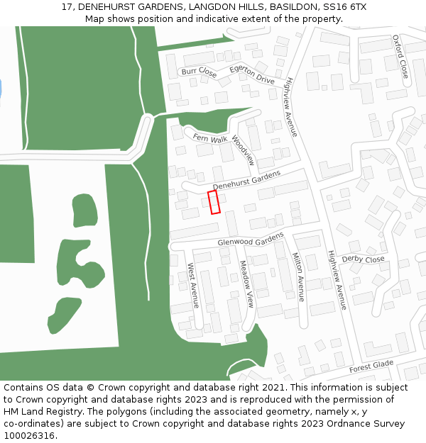 17, DENEHURST GARDENS, LANGDON HILLS, BASILDON, SS16 6TX: Location map and indicative extent of plot