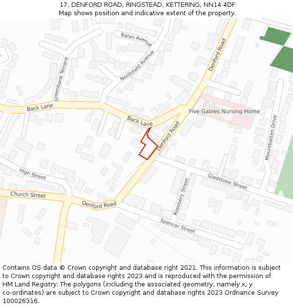 17, DENFORD ROAD, RINGSTEAD, KETTERING, NN14 4DF: Location map and indicative extent of plot