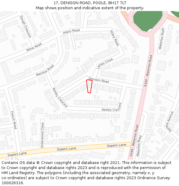 17, DENISON ROAD, POOLE, BH17 7LT: Location map and indicative extent of plot