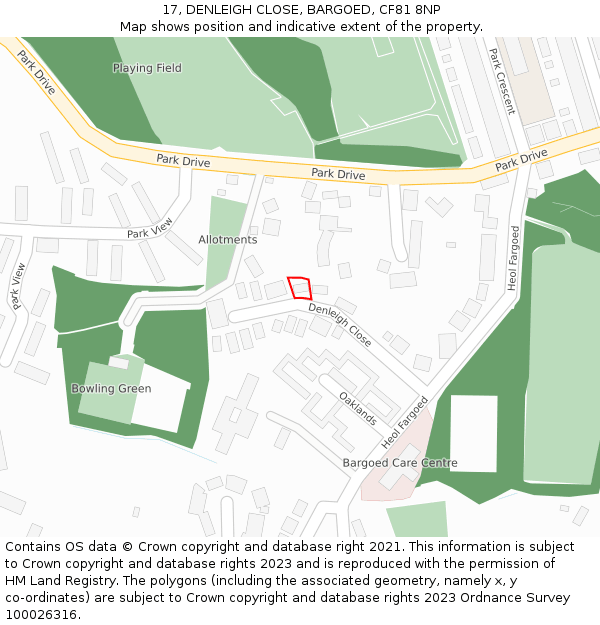 17, DENLEIGH CLOSE, BARGOED, CF81 8NP: Location map and indicative extent of plot