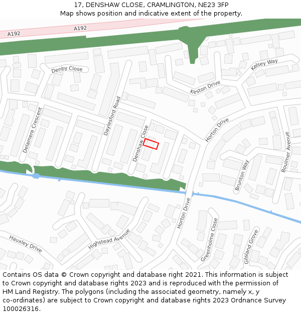 17, DENSHAW CLOSE, CRAMLINGTON, NE23 3FP: Location map and indicative extent of plot