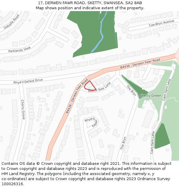 17, DERWEN FAWR ROAD, SKETTY, SWANSEA, SA2 8AB: Location map and indicative extent of plot