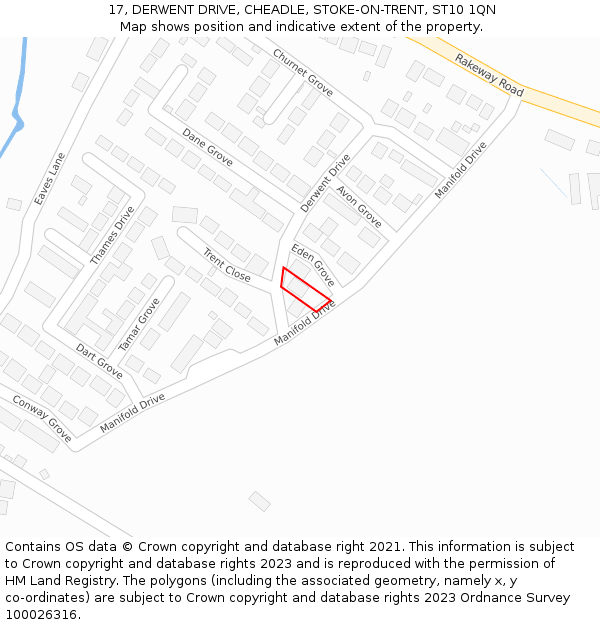 17, DERWENT DRIVE, CHEADLE, STOKE-ON-TRENT, ST10 1QN: Location map and indicative extent of plot