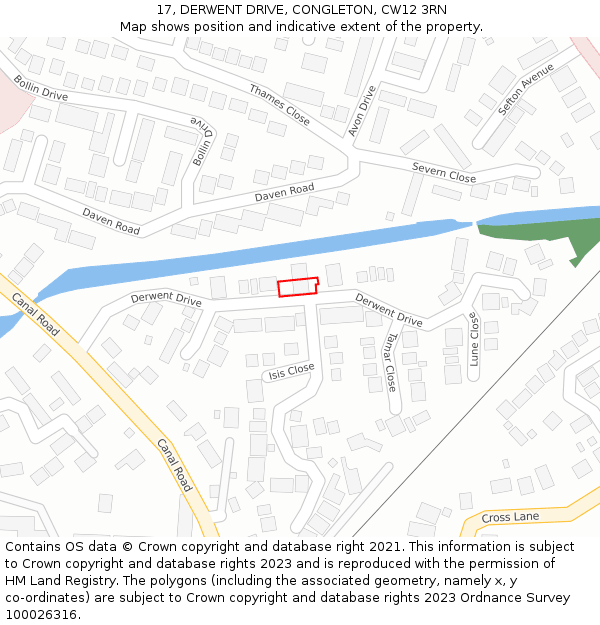 17, DERWENT DRIVE, CONGLETON, CW12 3RN: Location map and indicative extent of plot