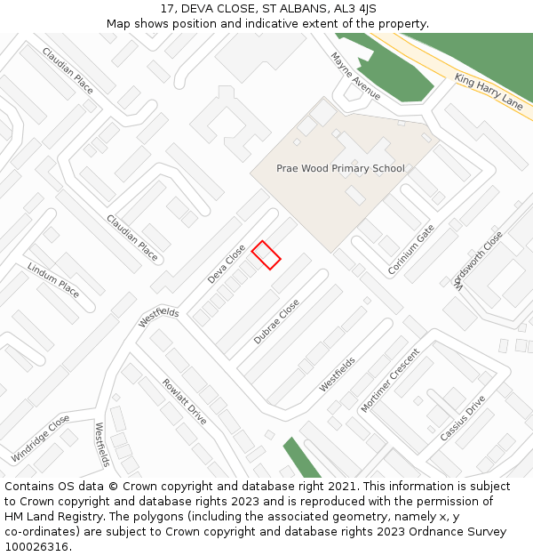 17, DEVA CLOSE, ST ALBANS, AL3 4JS: Location map and indicative extent of plot