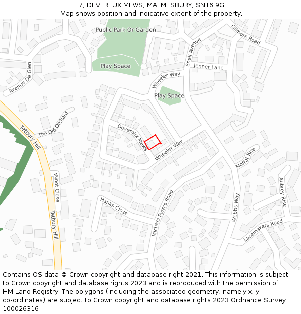 17, DEVEREUX MEWS, MALMESBURY, SN16 9GE: Location map and indicative extent of plot