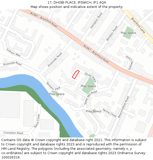 17, DHOBI PLACE, IPSWICH, IP1 4QA: Location map and indicative extent of plot