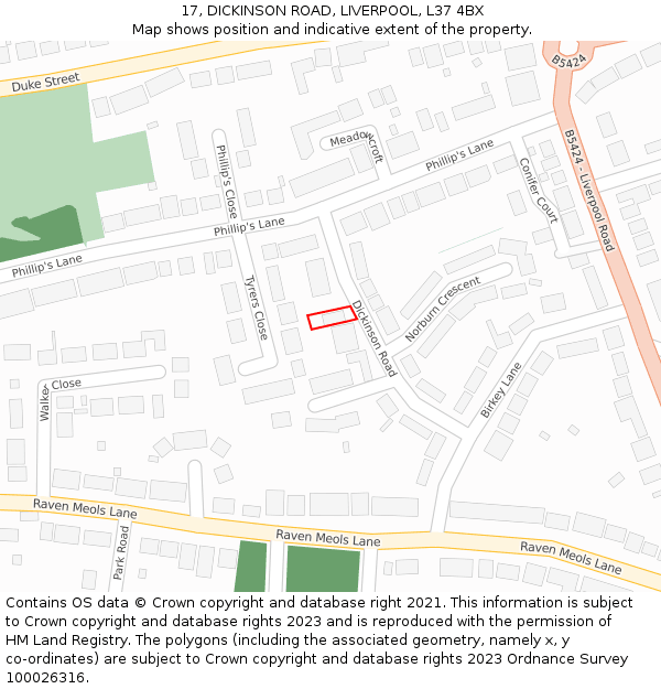 17, DICKINSON ROAD, LIVERPOOL, L37 4BX: Location map and indicative extent of plot