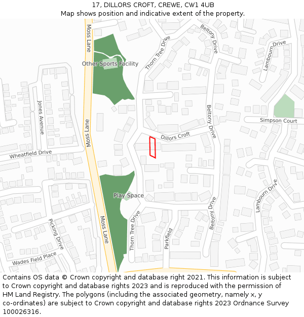 17, DILLORS CROFT, CREWE, CW1 4UB: Location map and indicative extent of plot