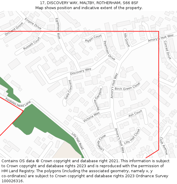 17, DISCOVERY WAY, MALTBY, ROTHERHAM, S66 8SF: Location map and indicative extent of plot