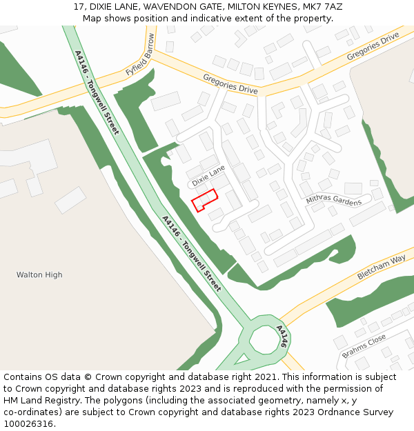 17, DIXIE LANE, WAVENDON GATE, MILTON KEYNES, MK7 7AZ: Location map and indicative extent of plot