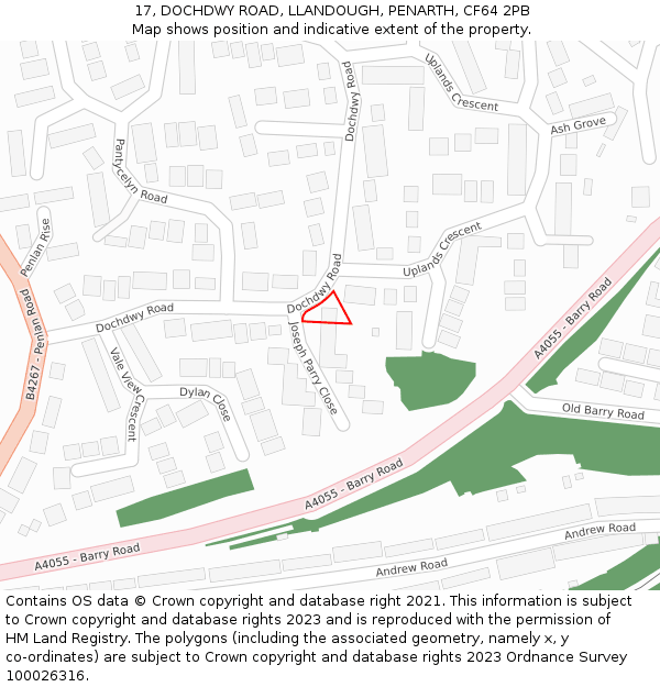 17, DOCHDWY ROAD, LLANDOUGH, PENARTH, CF64 2PB: Location map and indicative extent of plot