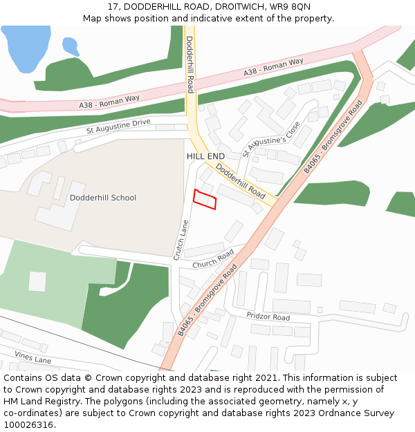 17, DODDERHILL ROAD, DROITWICH, WR9 8QN: Location map and indicative extent of plot