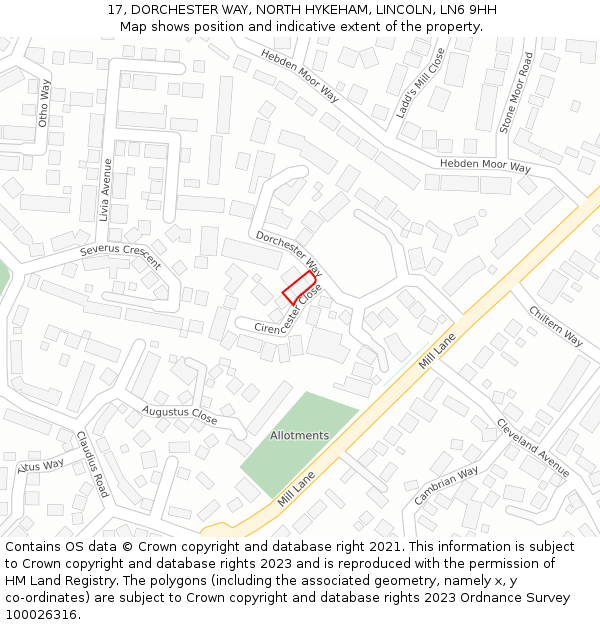 17, DORCHESTER WAY, NORTH HYKEHAM, LINCOLN, LN6 9HH: Location map and indicative extent of plot