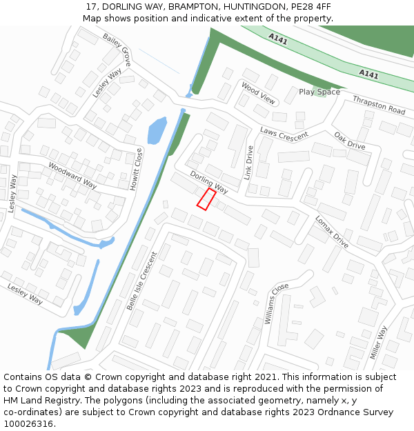17, DORLING WAY, BRAMPTON, HUNTINGDON, PE28 4FF: Location map and indicative extent of plot