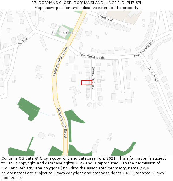 17, DORMANS CLOSE, DORMANSLAND, LINGFIELD, RH7 6RL: Location map and indicative extent of plot