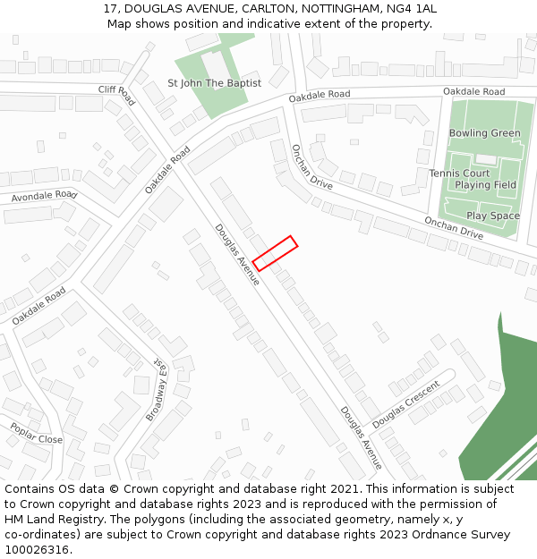 17, DOUGLAS AVENUE, CARLTON, NOTTINGHAM, NG4 1AL: Location map and indicative extent of plot