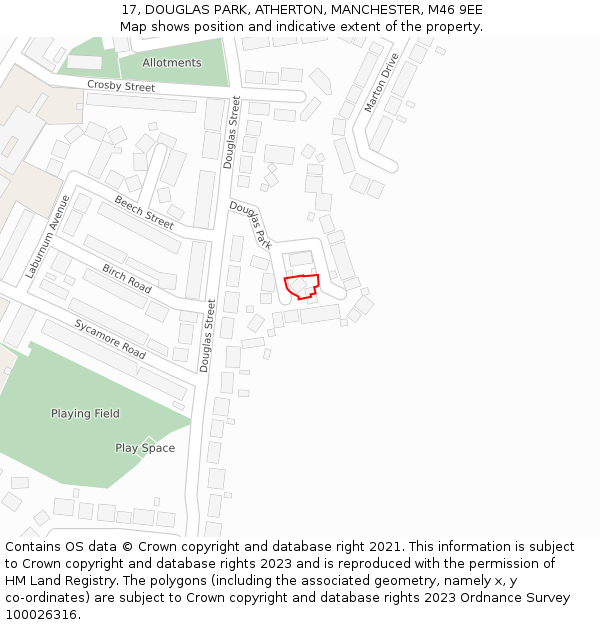 17, DOUGLAS PARK, ATHERTON, MANCHESTER, M46 9EE: Location map and indicative extent of plot