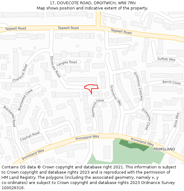 17, DOVECOTE ROAD, DROITWICH, WR9 7RN: Location map and indicative extent of plot